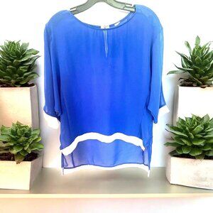 Women’s Color Block Top Med Dolman Sleeves Sheer Blue Back Zip No Tags